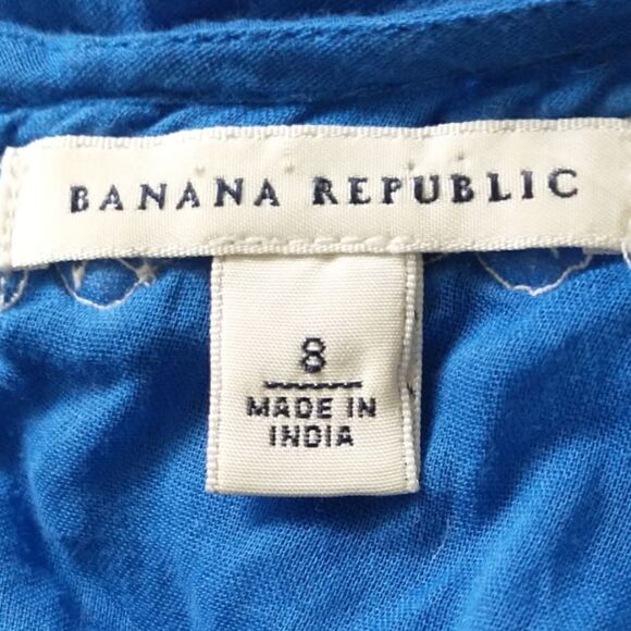 Banana Republic Top Sz 8 Gauzy Sheer Cotton Embroidery Sleeveless Zipper Blue. - Picture 7 of 16